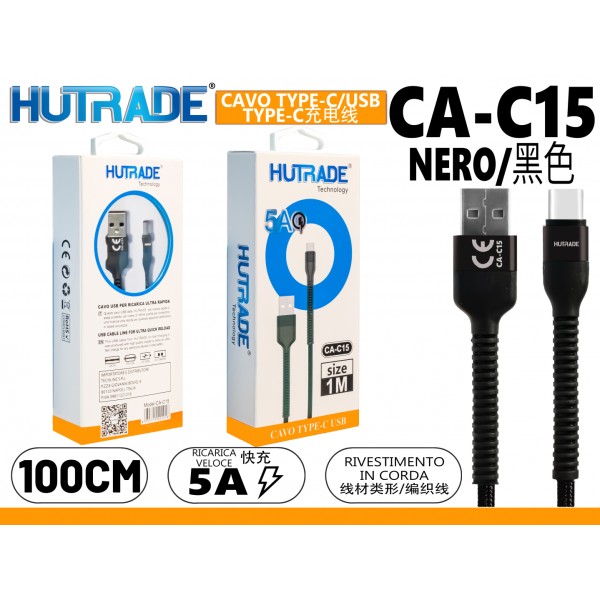 CA-C15 CAVO TYPE-C  1 METRI 5A NERO HUTRADE