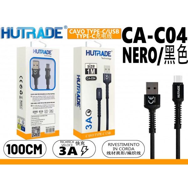 CA-C04 CAVO  TYPE-C  1 METRO 3A NERO  HUTRADE