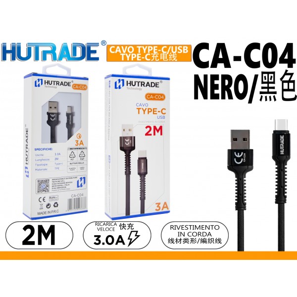 CA-C04 CAVO  TYPE-C  2 METRO 3A NERO  HUTRADE