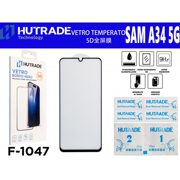 PELLICOLA DI VETRO 5D BORDO NERO A34 5G  HUTRADE