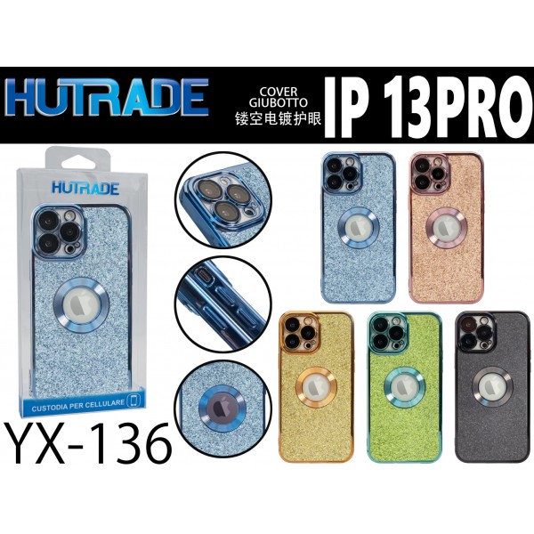 COVER BORDO CROMATO CON BRILLANTINI IP13 PRO HUTRADE