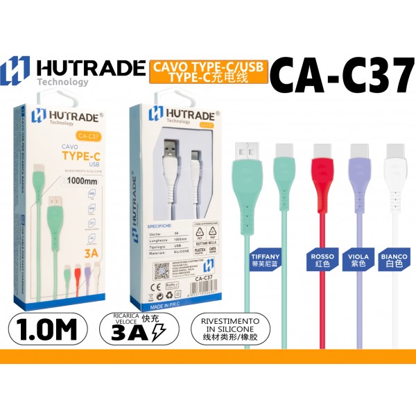 CA-C37 CAVO TYPE-C COLORATA 3A 1METRO HUTRADE