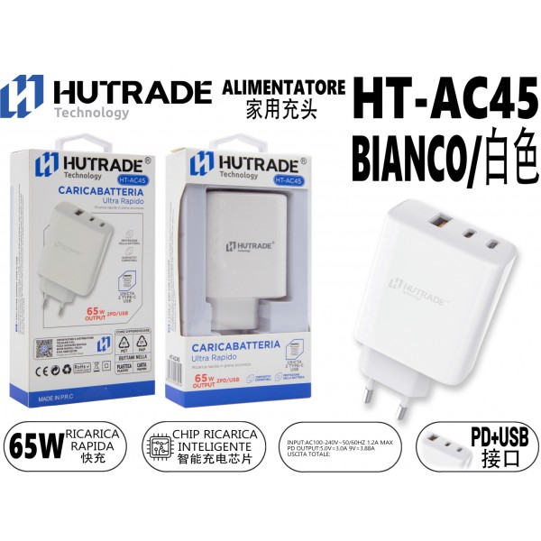HT-AC45 SPINA PER CASA DOPPIO INGRESSO TYPE-C/UNO USB 65W  HUTRADE
