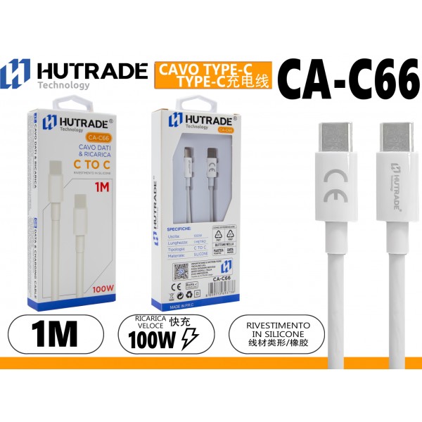 CA-C66  CAVO TYPE-C/TYPE-C  1METRO 100W BIANCO HUTRADE