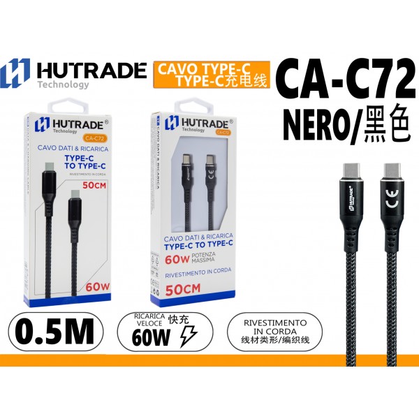 CA-C72 CAVO TYPE-C TO TYPE-C 0.5 METRI 60W HUTRADE