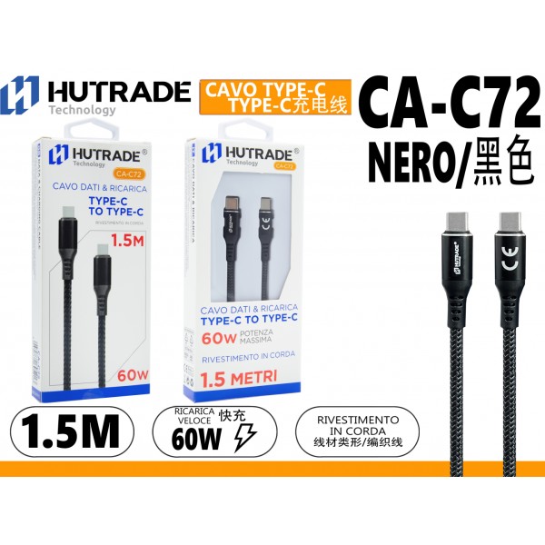 CA-C72 CAVO TYPE-C TO TYPE-C 1.5 METRI 60W HUTRADE