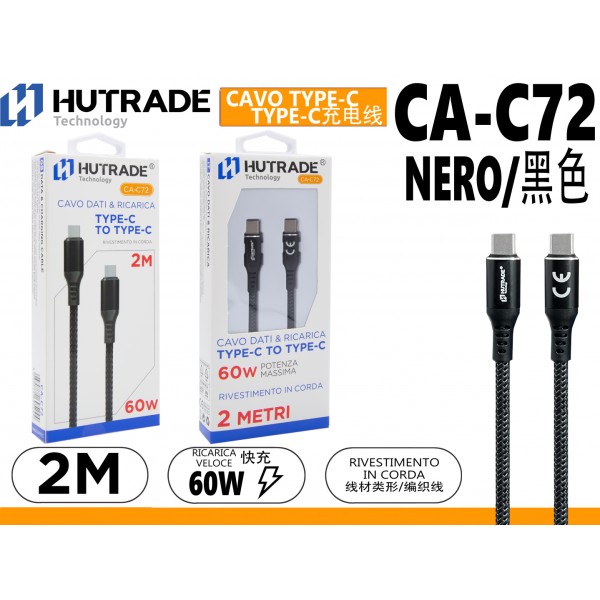 CA-C72 CAVO TYPE-C TO TYPE-C 2 METRI 60W HUTRADE