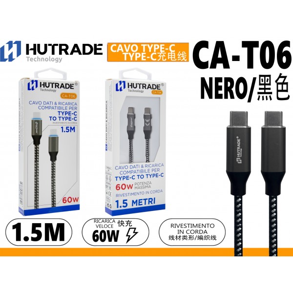CA-T06 CAVO TYPE-C TO TYPE-C  1.5 METRO NERO 60W HUTRADE