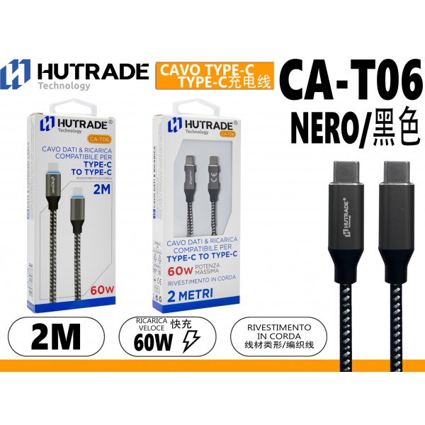 CA-T06 CAVO TYPE-C TO TYPE-C  2 METR1  NERO 60W HUTRADE