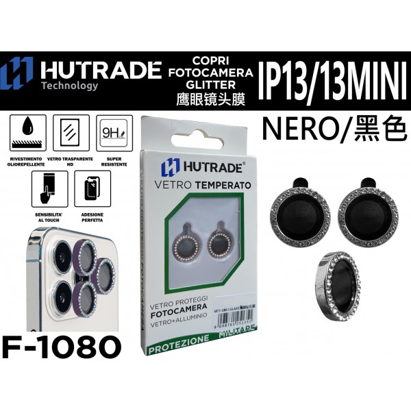 PELLICOLA DI VETRO PER FOTOCAMERA IP13/13 MINI  NERO HUTRADE