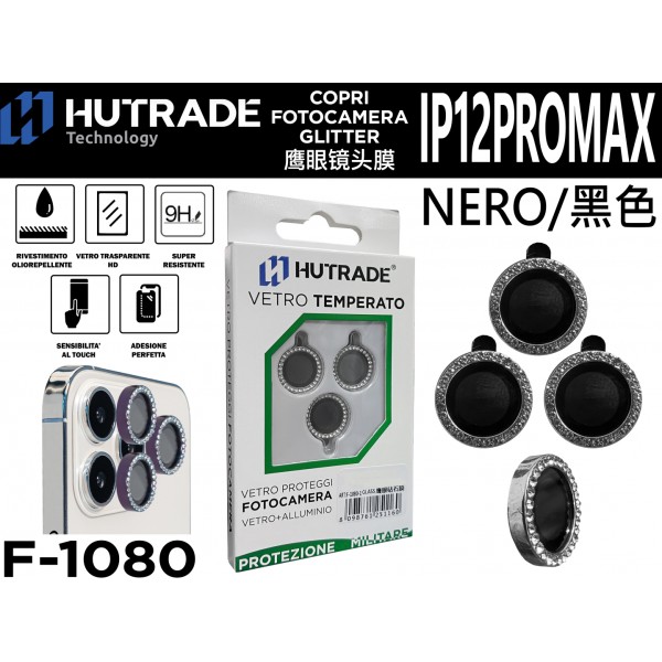 PELLICOLA DI VETRO PER FOTOCAMERA IP12 PRO MAX NERO HUTRADE