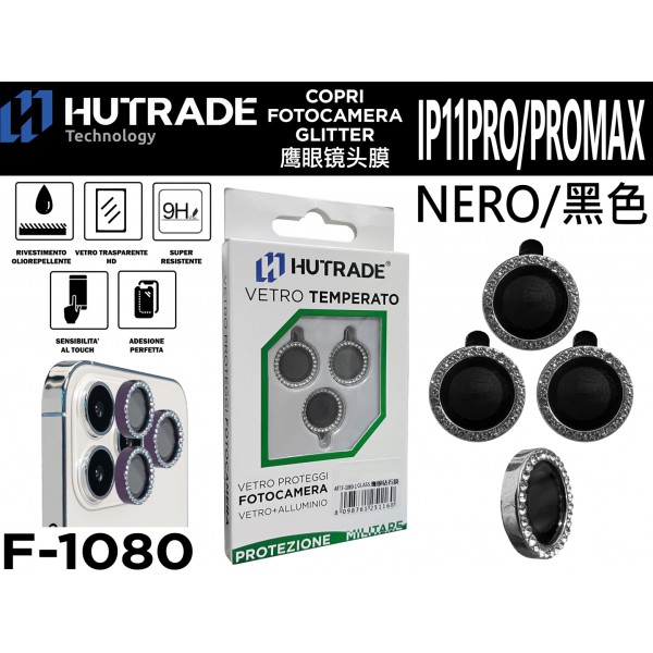 PELLICOLA DI VETRO PER FOTOCAMERA IP11  PRO/11 PRO MAX NERO   HUTRADE