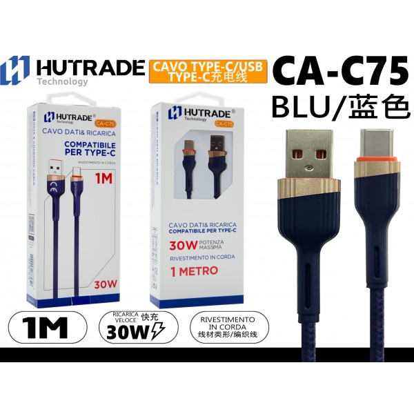 CA-C75 CAVO TYPE-C  1METRO 30W BLU HUTRADE
