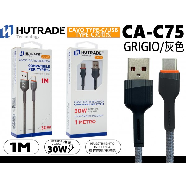CA-C75 CAVO TYPE-C  1METRO 30W GRIGIO HUTRADE