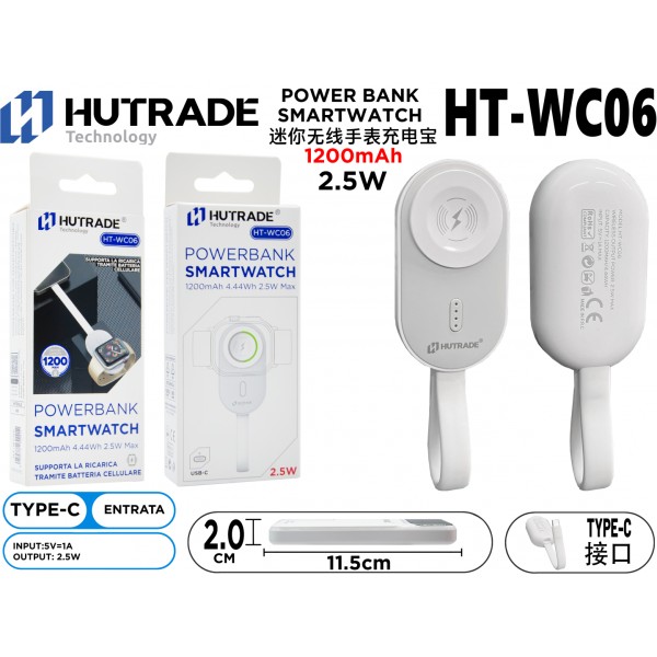 HT-WC06 MINI POWER BANK CON RICARICA WIRELESS SMARTWATCH 1200MAH 2.5W