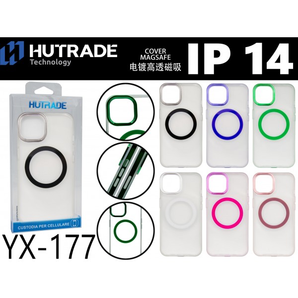 COVER TRASPARENTE MAGSAFE COLORATA IP14 HUTRADE