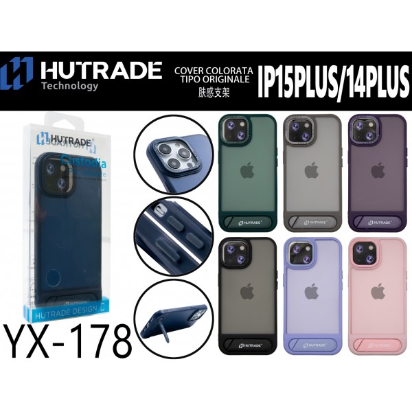 COVER COLORATA OPACA CON STAND IP15 PLUS/14 PLUS HUTRADE