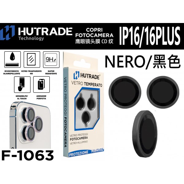 PELLICOLA DI VETRO PER FOTOCAMERA IP16/16 PLUS NERO HUTRADE