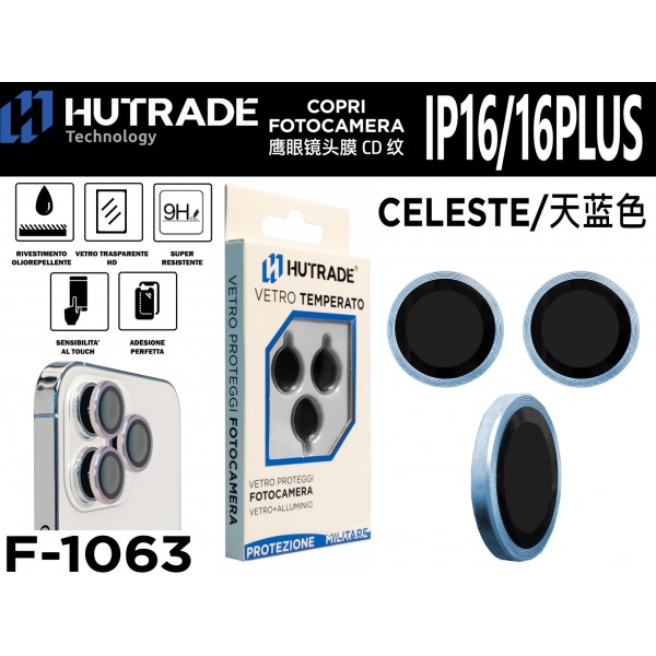PELLICOLA DI VETRO PER FOTOCAMERA IP16/16 PLUS CELESTE HUTRADE