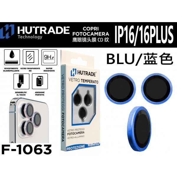 PELLICOLA DI VETRO PER FOTOCAMERA IP16/16 PLUS BLU HUTRADE