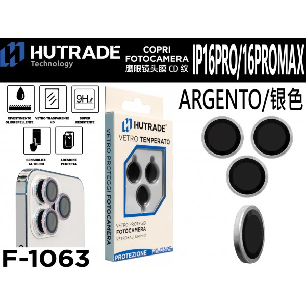 PELLICOLA DI VETRO PER FOTOCAMERA IP16 PRO/16 PRO MAX ARGENTO HUTRADE