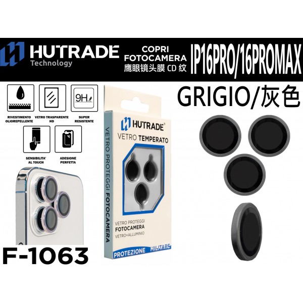 PELLICOLA DI VETRO PER FOTOCAMERA IP16 PRO/16 PRO MAX GRIGIO HUTRADE