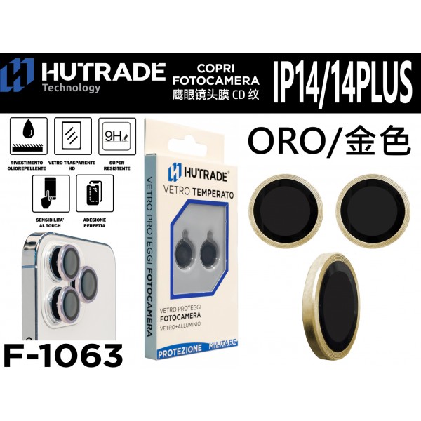 PELLICOLA DI VETRO PER FOTOCAMERA IP14/14 PLUS ORO